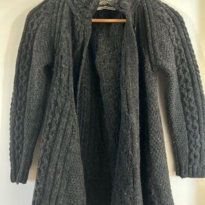Aran Crafts Dark Gray Cable-Knit Open Cardigan